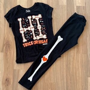 Justice Black Tee and Cat & Jack Leggings Set with White Bones and Orange Heart